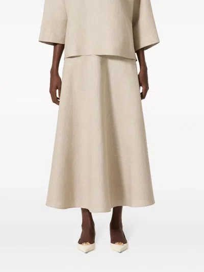 Shop Valentino Beige Linen Midi Skirt For Women In Tan