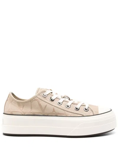 Shop Valentino Beige Sneakers With Chivonerfo Accents For Women