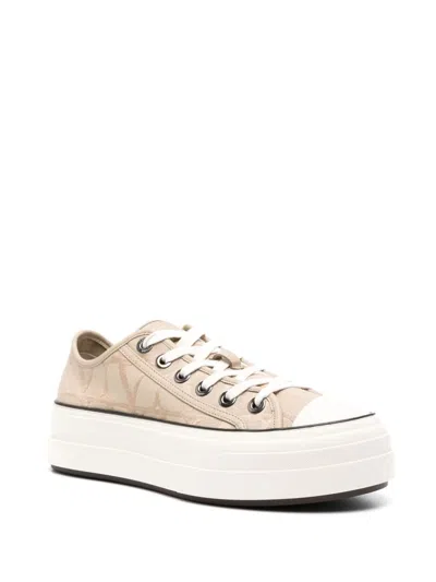 Shop Valentino Beige Sneakers With Chivonerfo Accents For Women