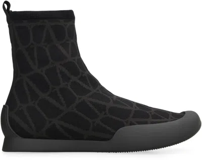 Shop Valentino Cityshore High-top Fabric Sneaker For Men In Black