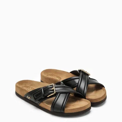 Shop Valentino Tobacosiga Calf Leather Sandals For Women In Black