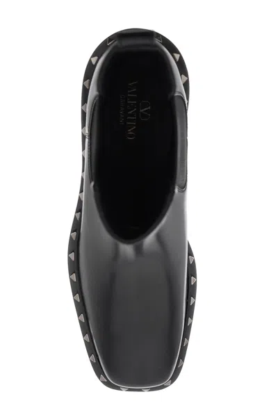 Shop Valentino Men's Black Leather Ankle Boots With Platinum Studs