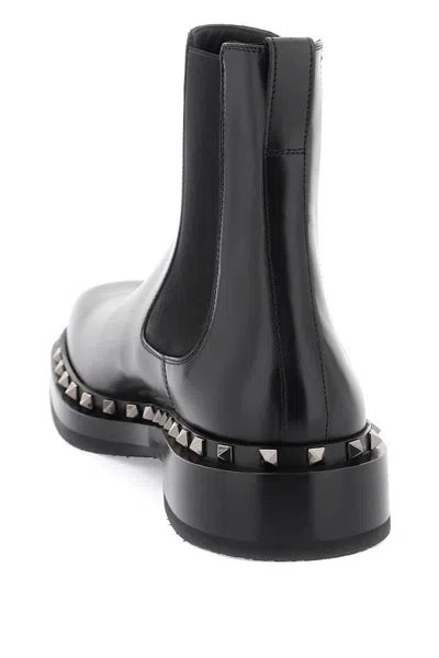 Shop Valentino Men's Black Leather Ankle Boots With Platinum Studs