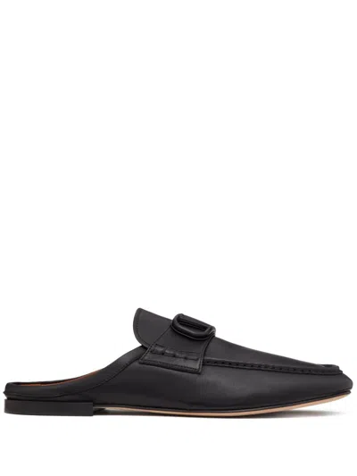 Shop Valentino Black Leather Vlogo Signature Slip-on Slippers For Men