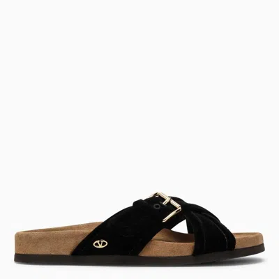 Shop Valentino Black Velvet Slide Sandal For Women