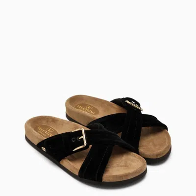 Shop Valentino Black Velvet Slide Sandal For Women