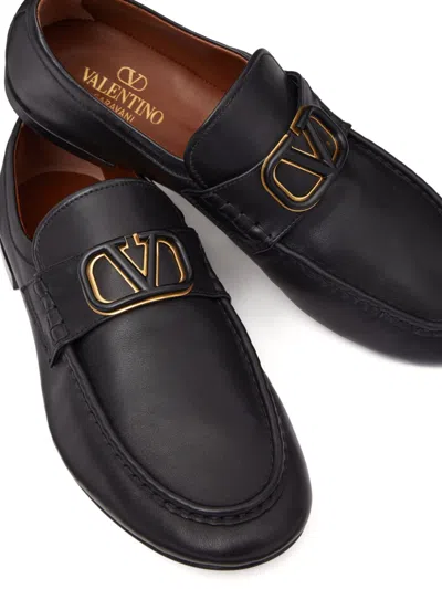 Shop Valentino Black Vlogo Signature Leather Loafers For Men In Ss24