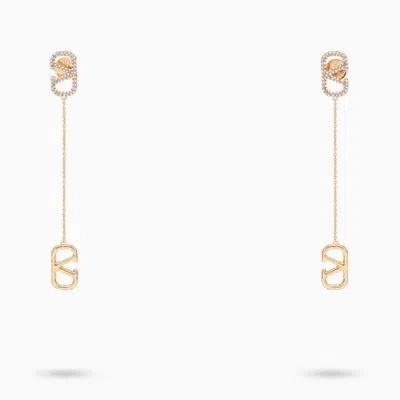 Shop Valentino Chic Vlogo Signature Drop Earrings In Silver With Rhinestones For Women