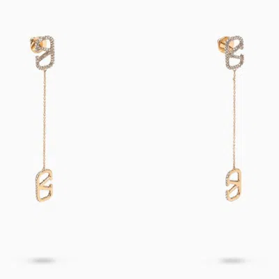 Shop Valentino Chic Vlogo Signature Drop Earrings In Silver With Rhinestones For Women