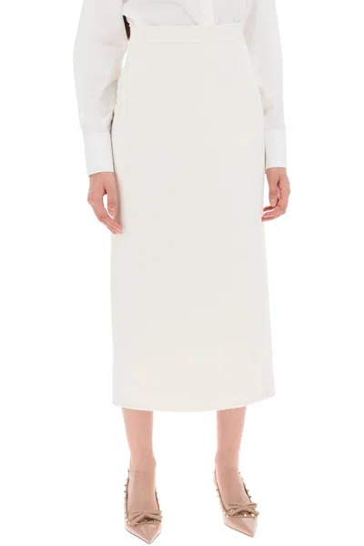 Shop Valentino White Compact Drap Midi Skirt For Women