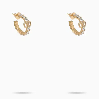Shop Valentino Gold Vlogo Earrings With Swarovski Crystals In Silver