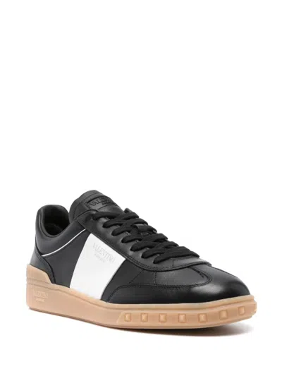 Shop Valentino Men's Black/white Leather Sneakers With Rockstud Detailing