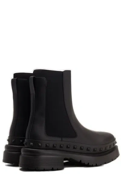 Shop Valentino Men's Black Leather Rockstud Chelsea Boots For Fw23