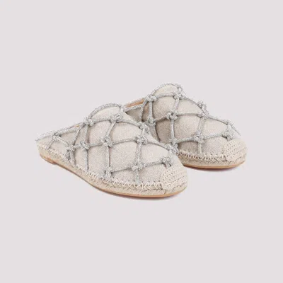 Shop Valentino Nude Linen Espadrilles With Crystal Embellishments For Women In Beige