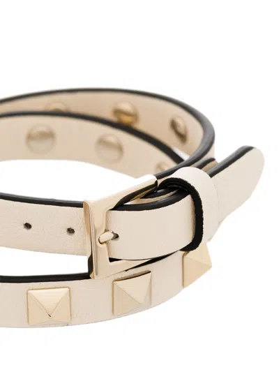 Shop Valentino Rockstud Leather Bracelet In White