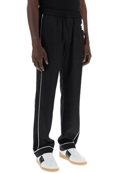Shop Valentino Men's Embroidered Silk Poplin Trousers For Ss24 In Black