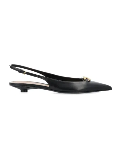 Shop Valentino Sleek Vlogo Moon Ballerina Slingback Shoes For Women In Black