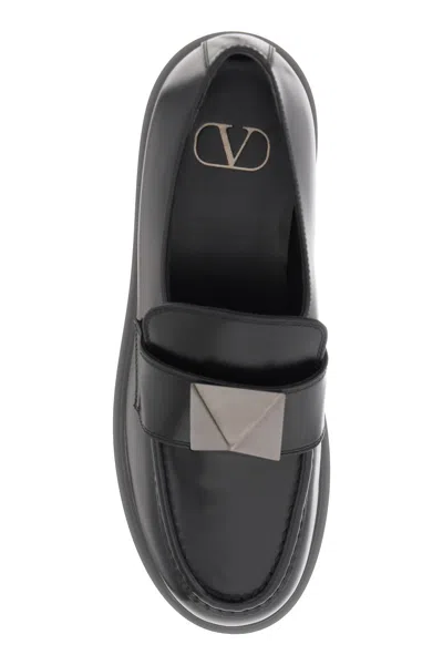 Shop Valentino Unique One Stud Loafers In Black Calfskin For Women