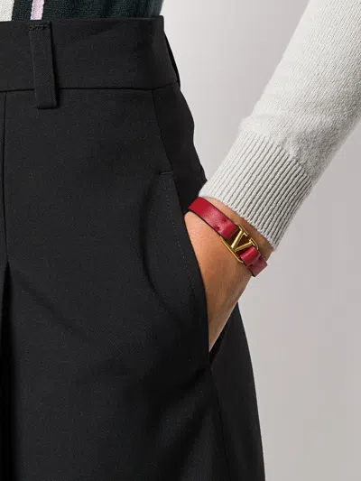 Shop Valentino Vlogo Signature Leather Bracelet In Red