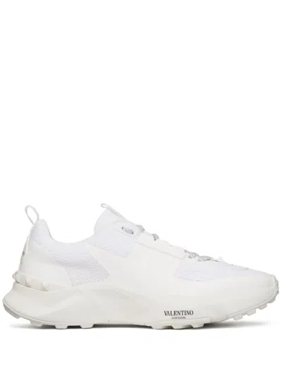 Shop Valentino White Leather Men's Sneakers With Mesh Panels And Signature Detailing