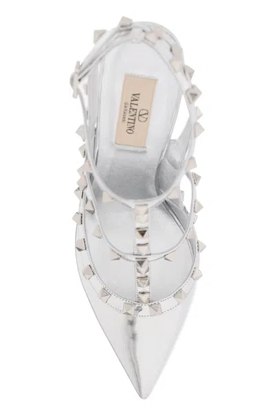 Shop Valentino Silver Rockstud Caged Pumps For Women With 100mm Heels In Grey
