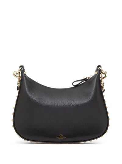 Shop Valentino Studded Black Calf Leather Hobo Handbag For Women
