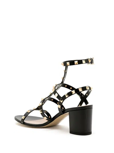 Shop Valentino Black Leather Rockstud Ankle Strap Sandals For Women From