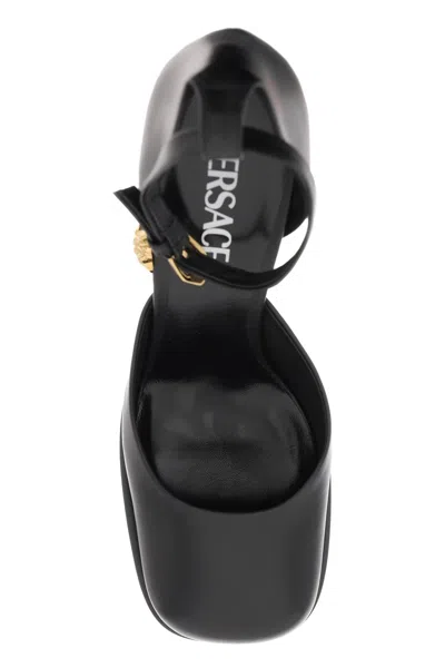 Shop Versace Black Leather Pumps With Covered Platform And Maxi Heel For Women