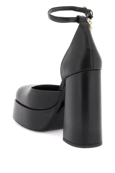 Shop Versace Black Leather Pumps With Covered Platform And Maxi Heel For Women