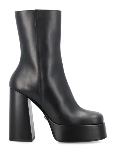 Shop Versace Black Metallic Platform Boots For Women