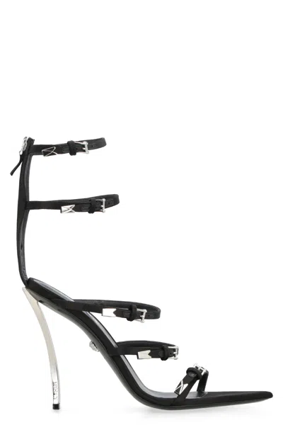 Shop Versace Black Pointed-toe Heeled Sandals