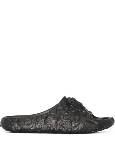 Shop Versace Men's Medusa Dimension Slide Sandals In Black For Fw23