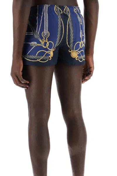 Shop Versace Nautical Print Men's Swim Trunks For Ss24 In Navy