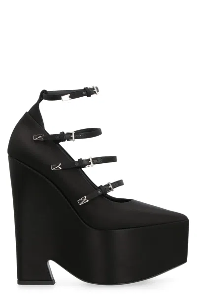 Shop Versace Sleek And Elegant Black Satin Platform Pumps For Women