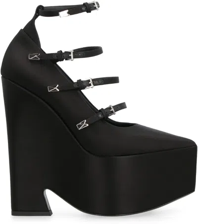 Shop Versace Sleek And Elegant Black Satin Platform Pumps For Women