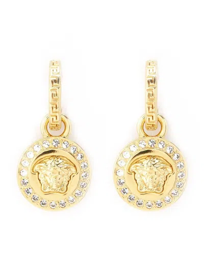 Shop Versace Stunning Greek And Medusa Drop Earrings For Women In Gold