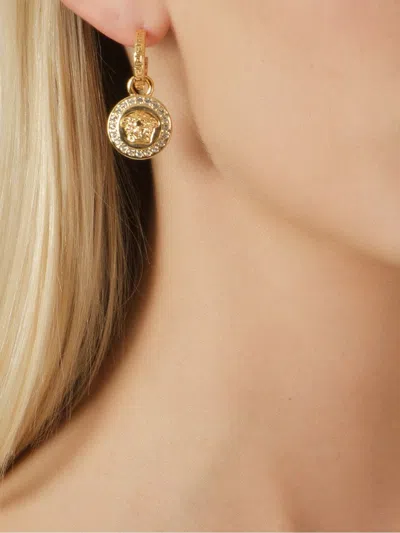 Shop Versace Stunning Greek And Medusa Drop Earrings For Women In Gold