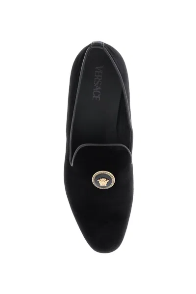 Shop Versace Versatile And Luxurious Black Velvet Loafers For Men