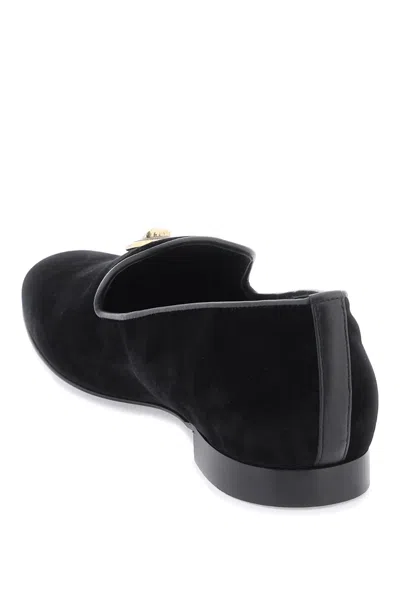 Shop Versace Versatile And Luxurious Black Velvet Loafers For Men