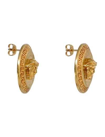 Shop Versace Vintage Gold Medusa Stud Earrings With Greek Key Details For Women