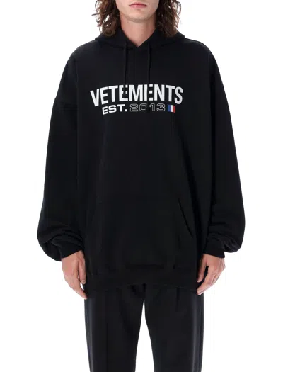 Shop Vetements Men's Flag Logo Hoodie In Black