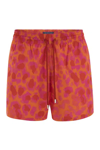 Shop Vilebrequin Stretch Beach Shorts With Patterned Print In Orange