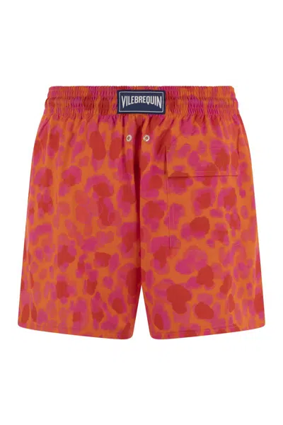 Shop Vilebrequin Stretch Beach Shorts With Patterned Print In Orange