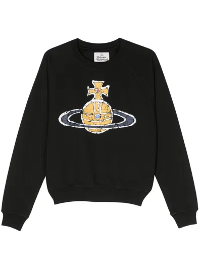 Shop Vivienne Westwood Logo Cotton Sweatshirt In Black