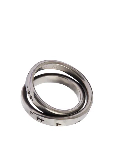 Werkstatt:münchen Silver Crossed Ring For Men In Gray