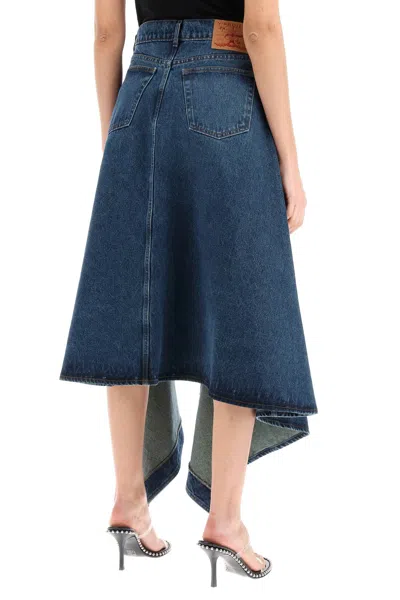 Shop Y/project Dark Vintage Wash Denim Midi Skirt With Cut-out Details In Blue
