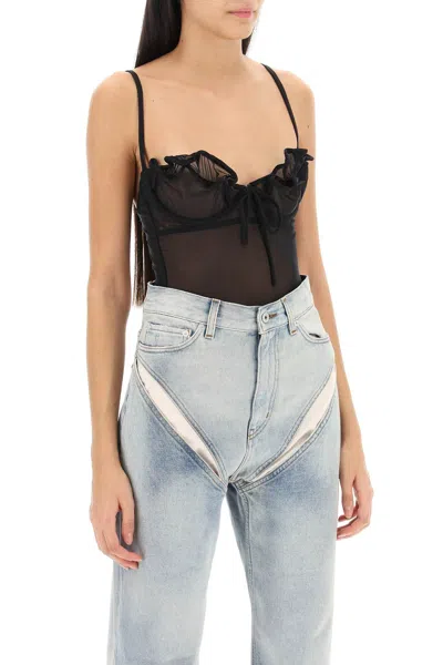 Shop Y/project Mesh Bodysuit With Underwired Bra Cups For Women In Black