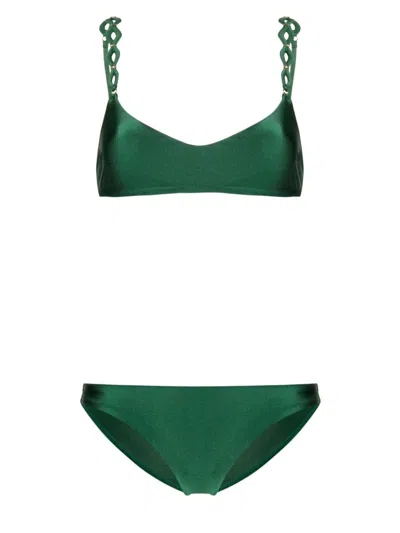 Shop Zimmermann Emerald Green Bikini Set With Diamond Trim