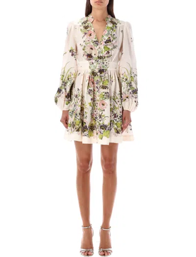 Shop Zimmermann Halliday Mini Dress In Cream_flower_multi