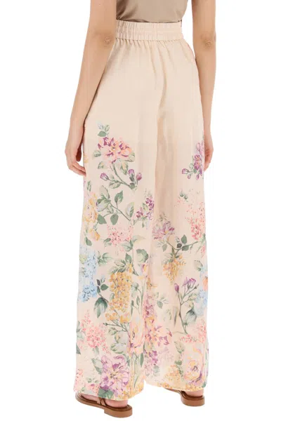 Shop Zimmermann Romantic Floral Print Linen Pants For Women In Pink